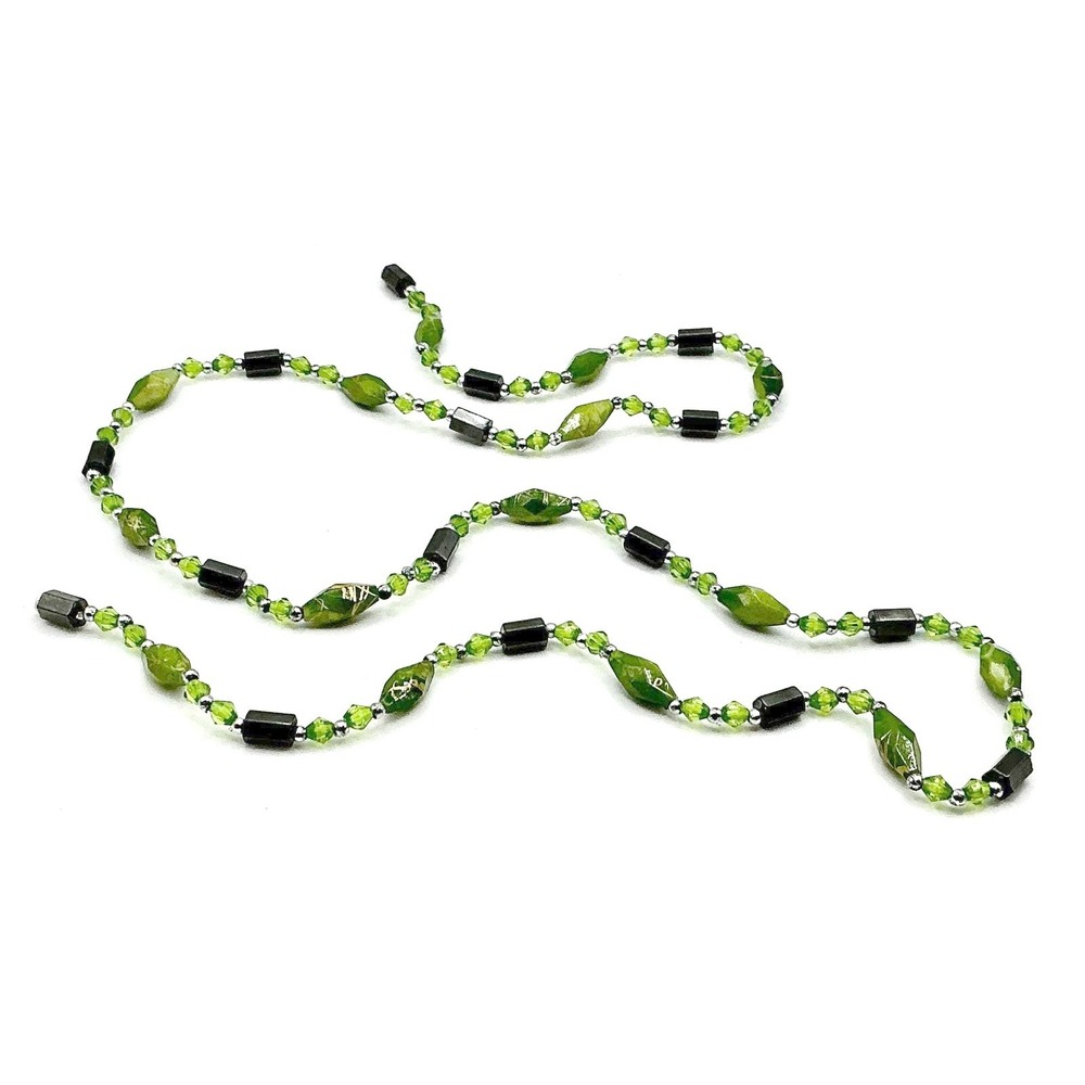 32" Green Beaded Necklace Magnetic Hematite No‎ Clasp Long Strand